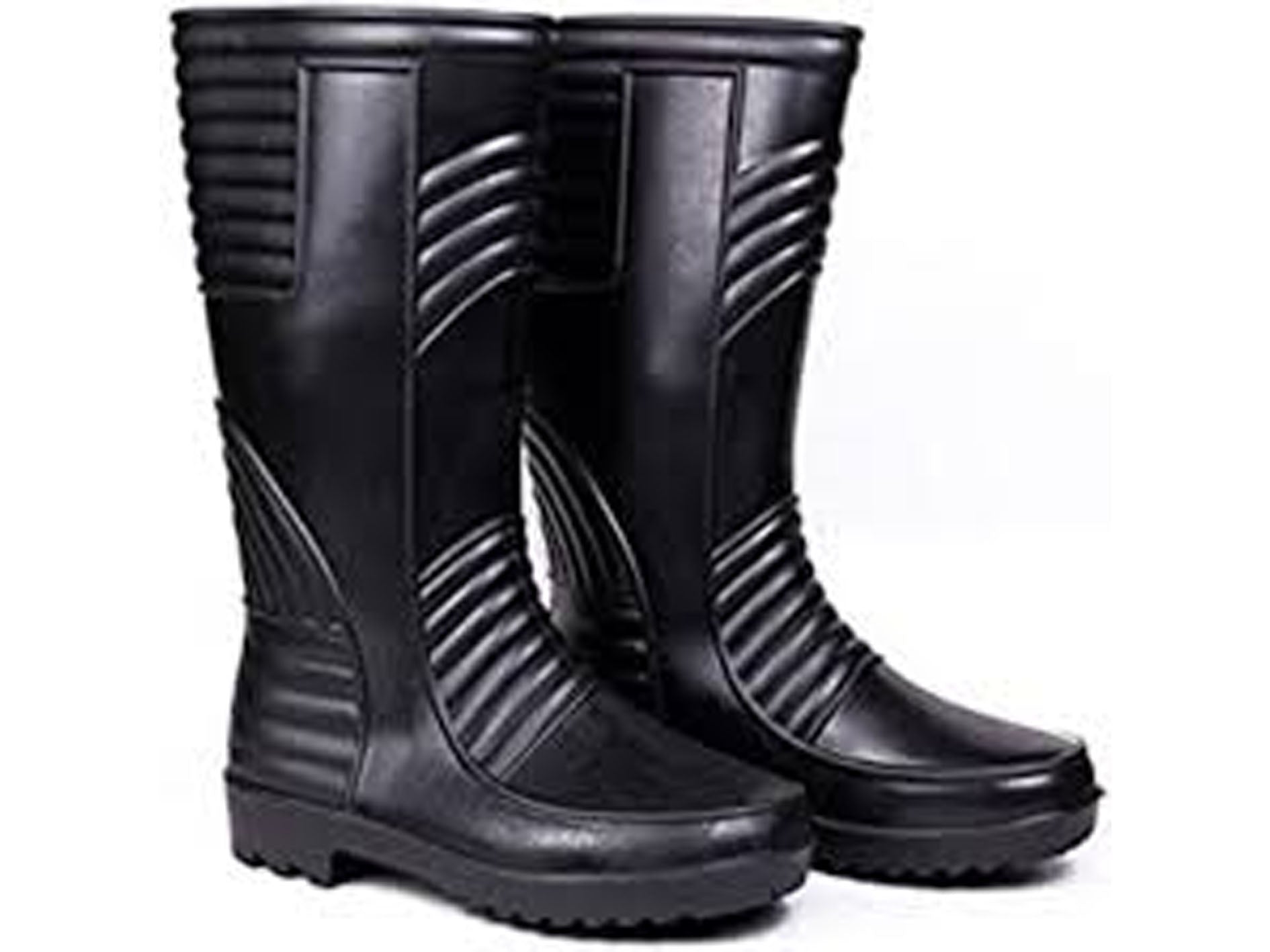 Pair of black rubber boots on a white background