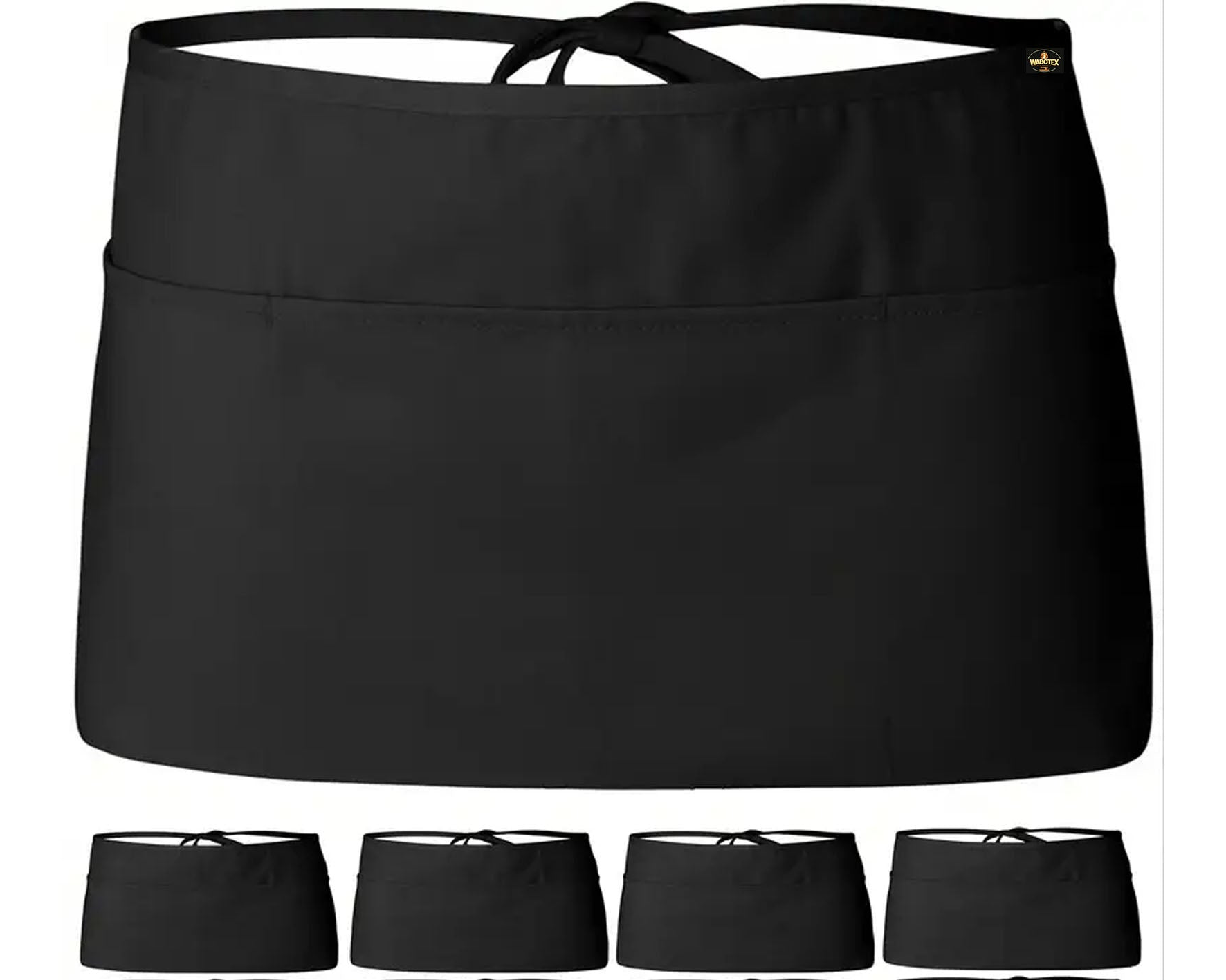 Black apron with multiple views on a white background
