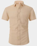 Beige short-sleeve shirt on a white background