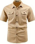 Beige short-sleeve shirt on a white background