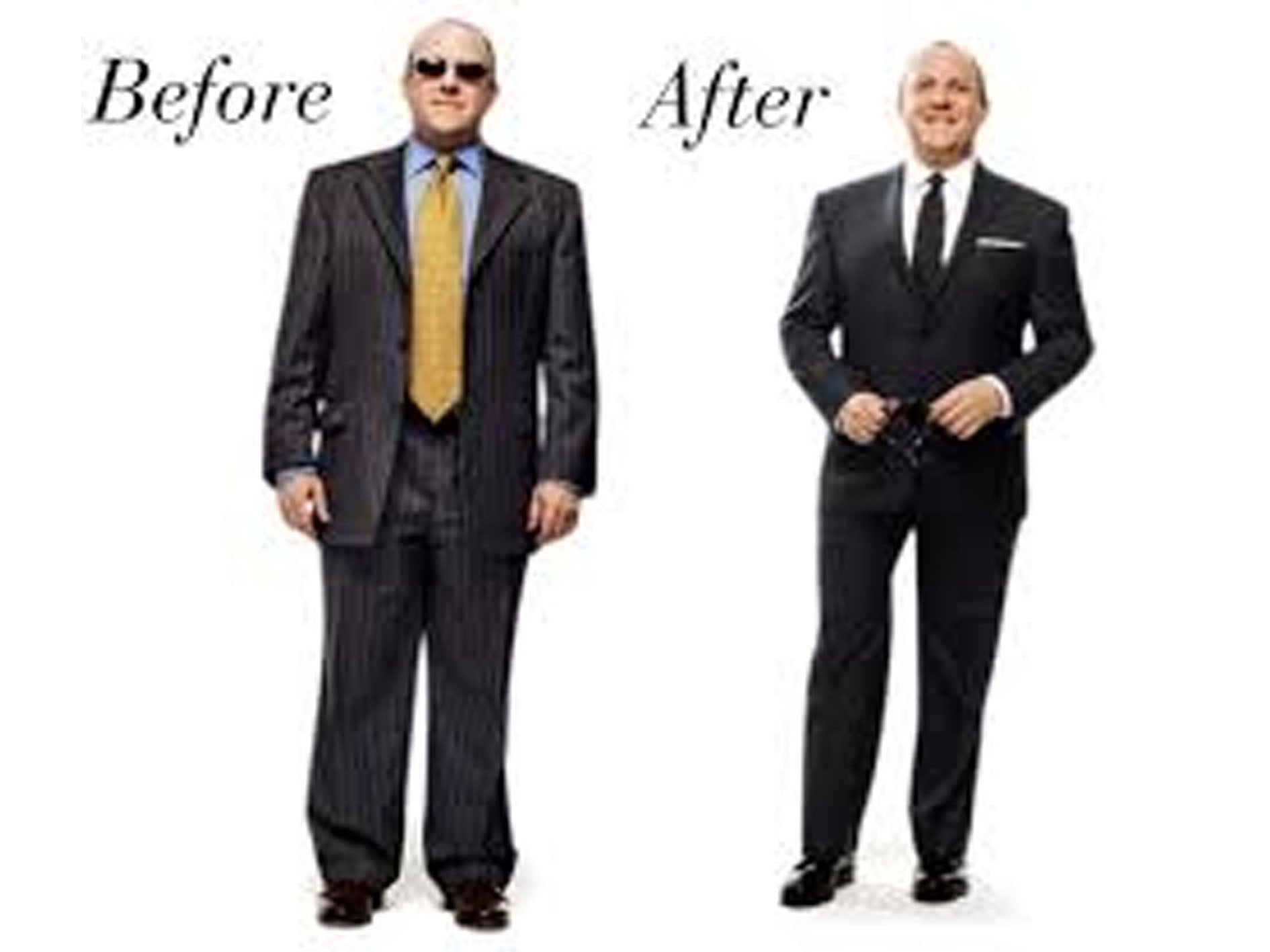 Man with suit set before and after on a white background
