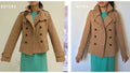 Lady with Jacket altered with before and after alteration photo