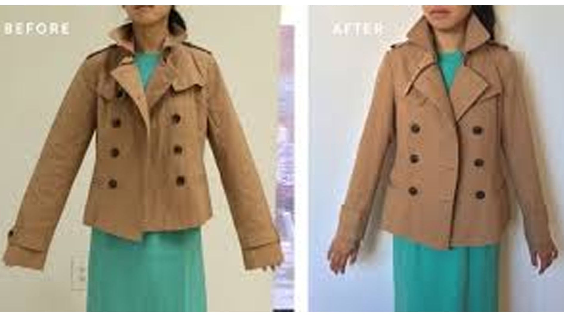 Lady with Jacket altered with before and after alteration photo