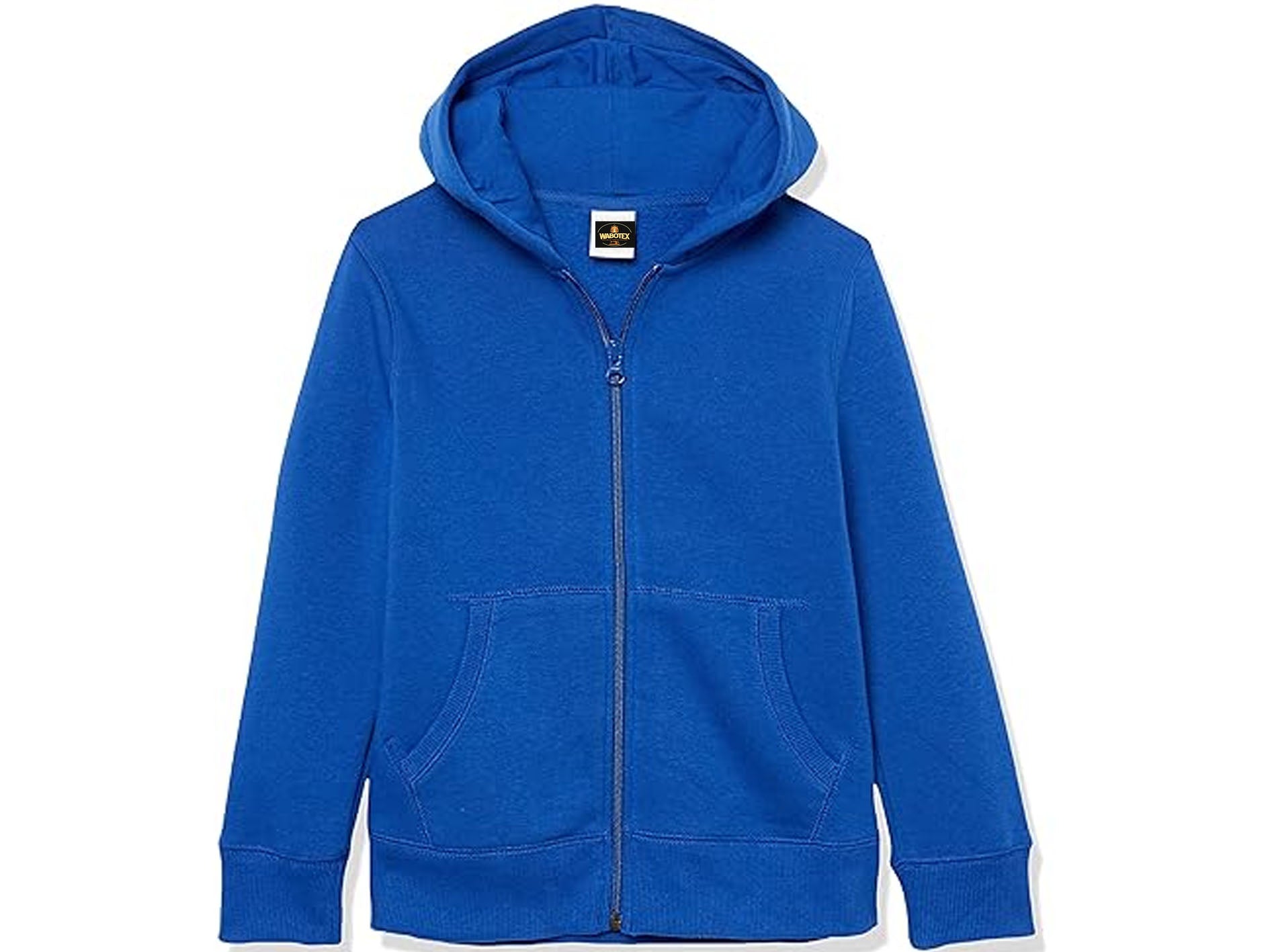 Blue hoodie with a brand logo on a white background