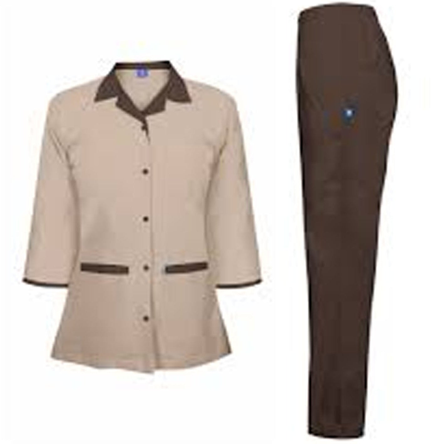 Beige jacket and brown pants on a white background