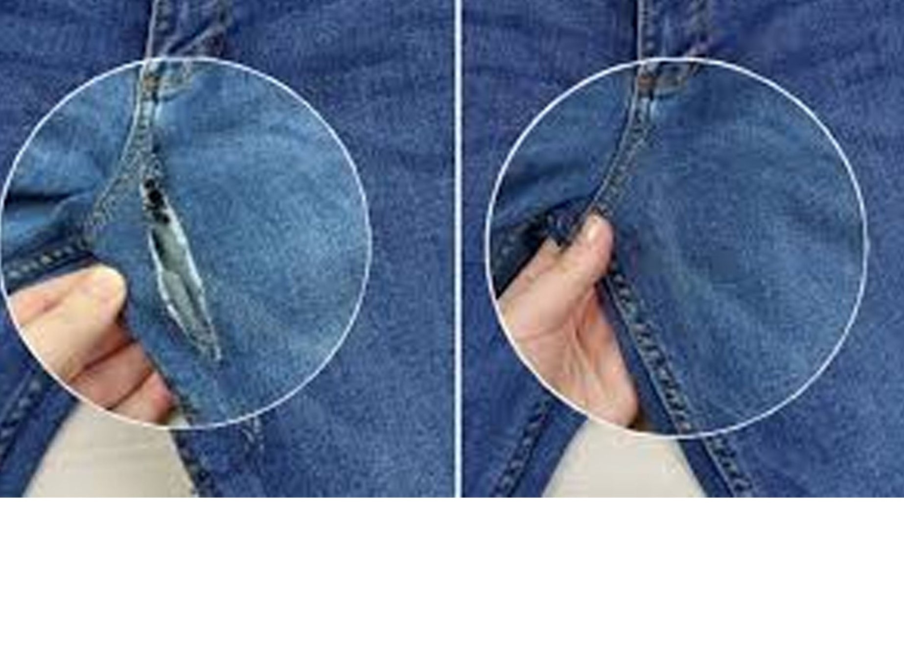 Close-up of a blue denim fabric with a zipper, showing a detailed view.