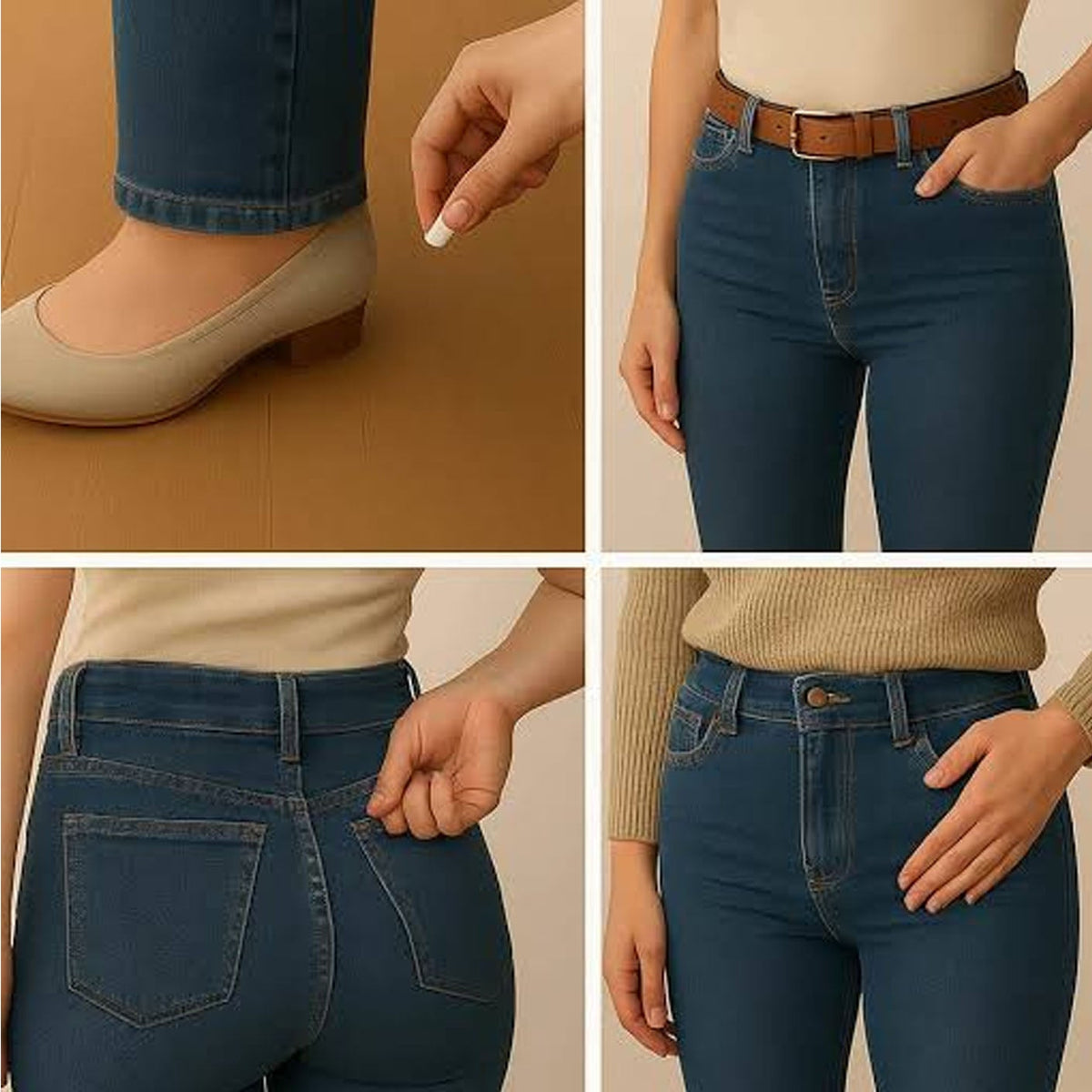 Woamn with Finished altered Jeans to fitting size