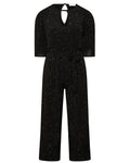 Black glittery jumpsuit on a white background