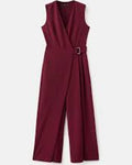 Maroon jumpsuit with a belt on a white background