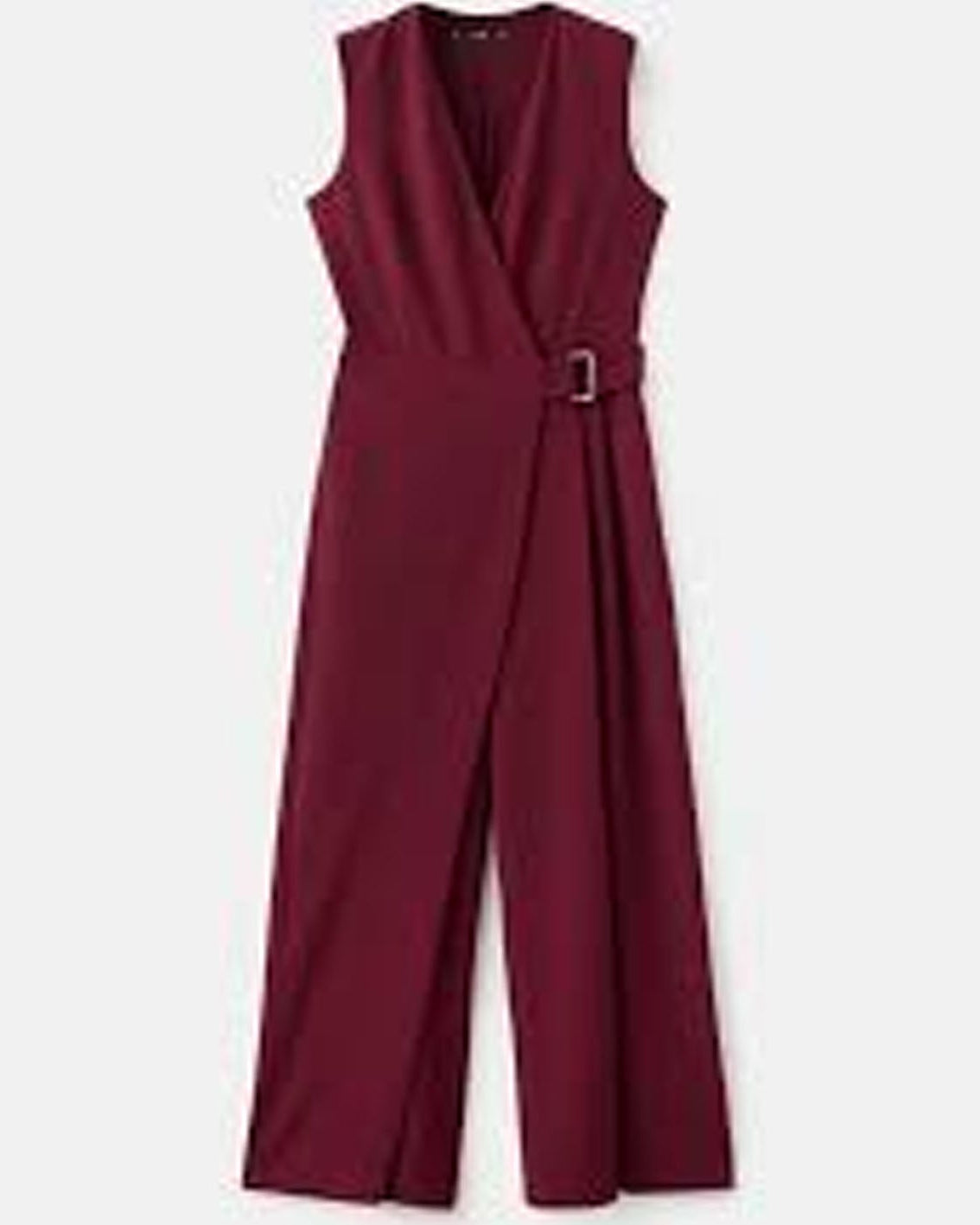 Maroon jumpsuit with a belt on a white background