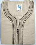 Beige embroidered shirt with a visible brand label on a white background