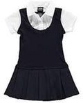 Black dress with white collar on a white background