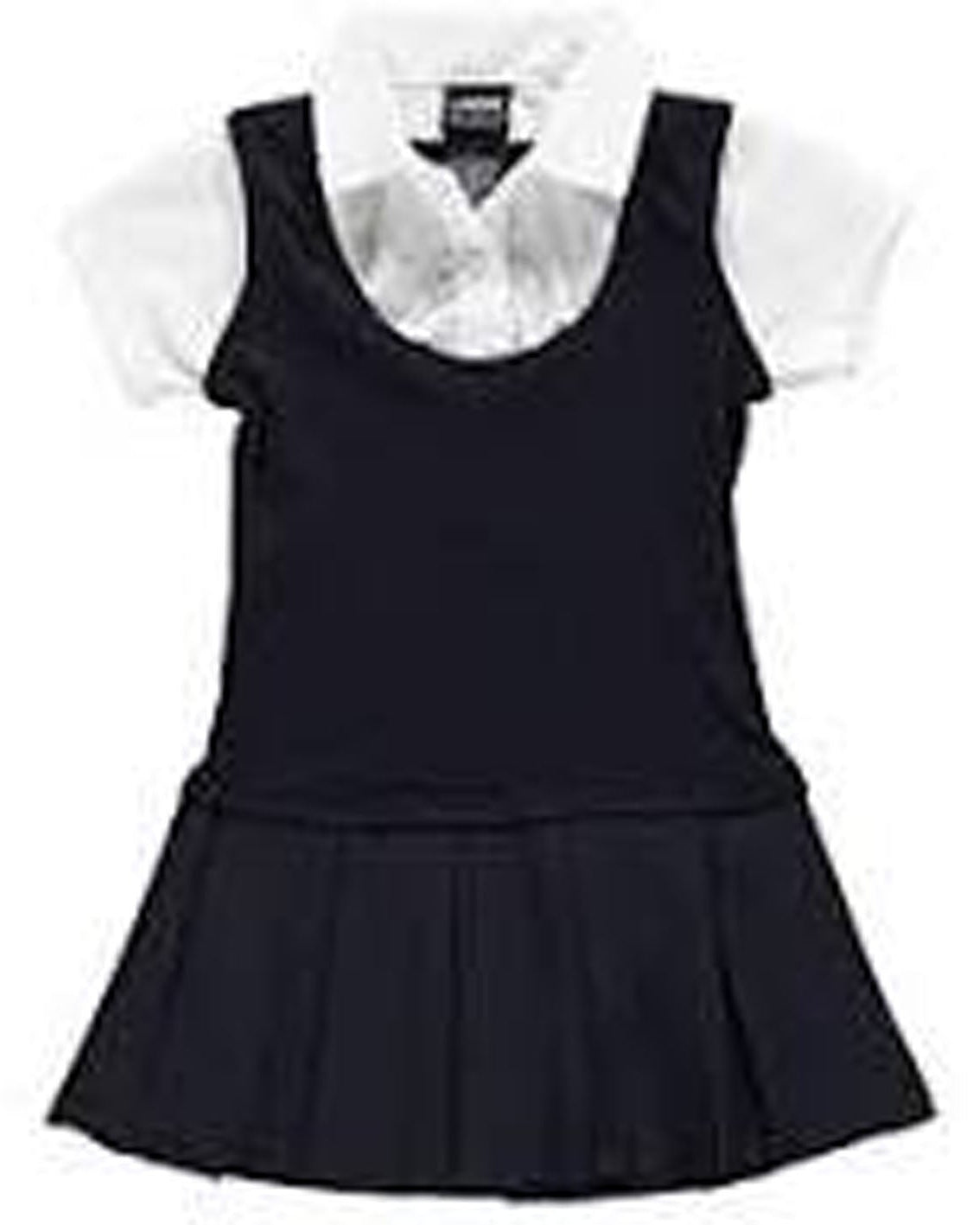 Black dress with white collar on a white background