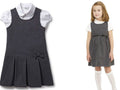 Gray dress with white collar and bow on a white background