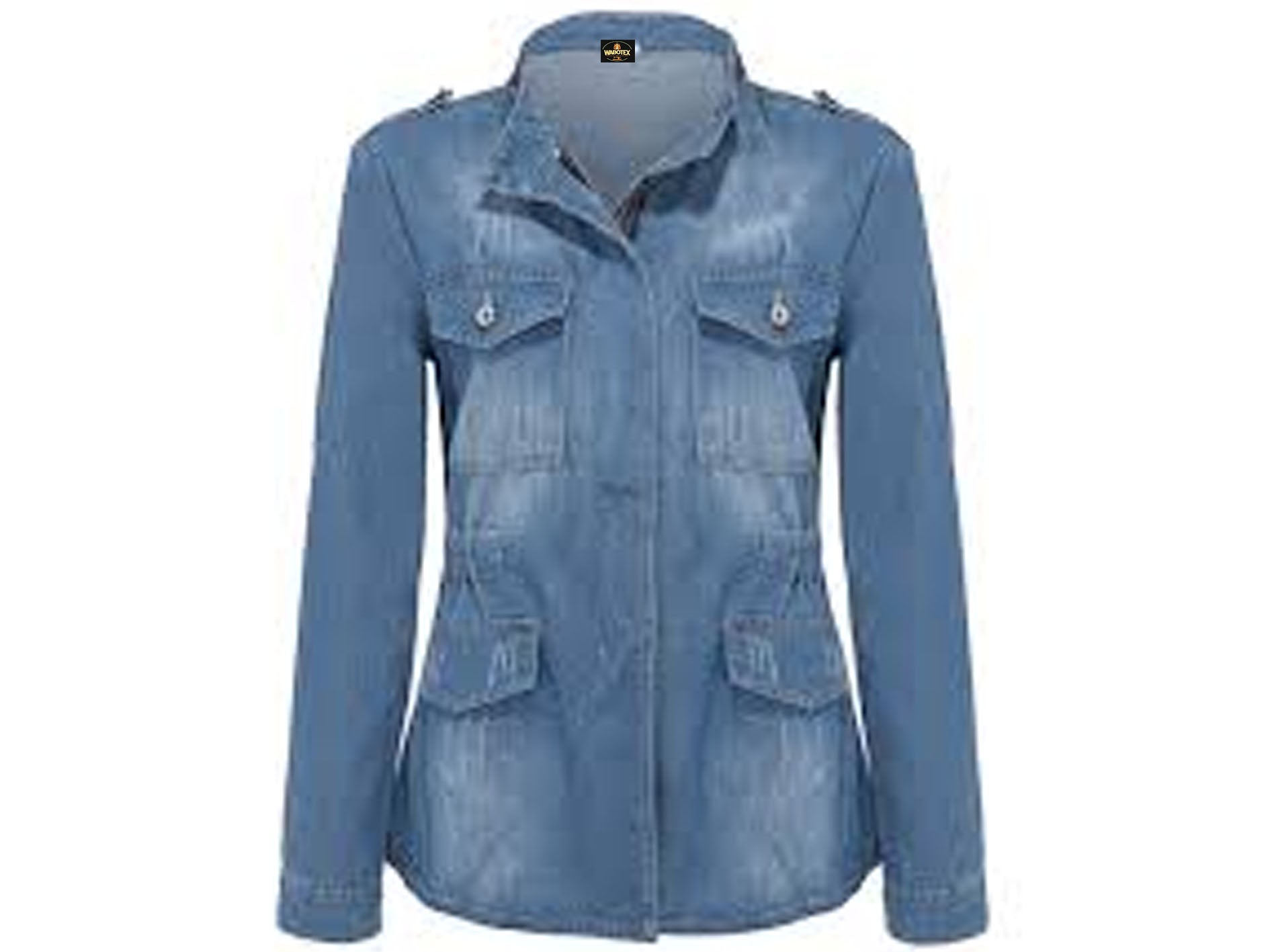 Blue denim jacket on a white background