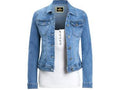 Blue denim jacket on a white background