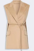 Beige laced sleeveless ladies blazer