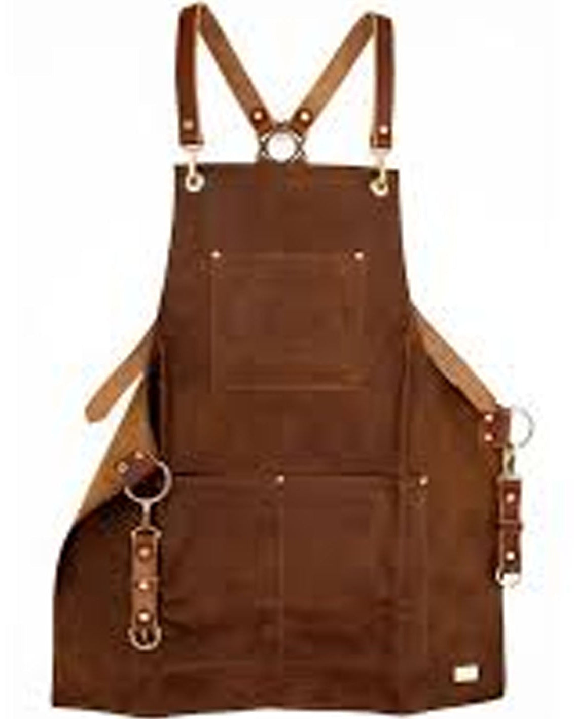 Brown apron with leather straps on a white background