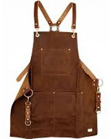 Brown apron with leather straps on a white background