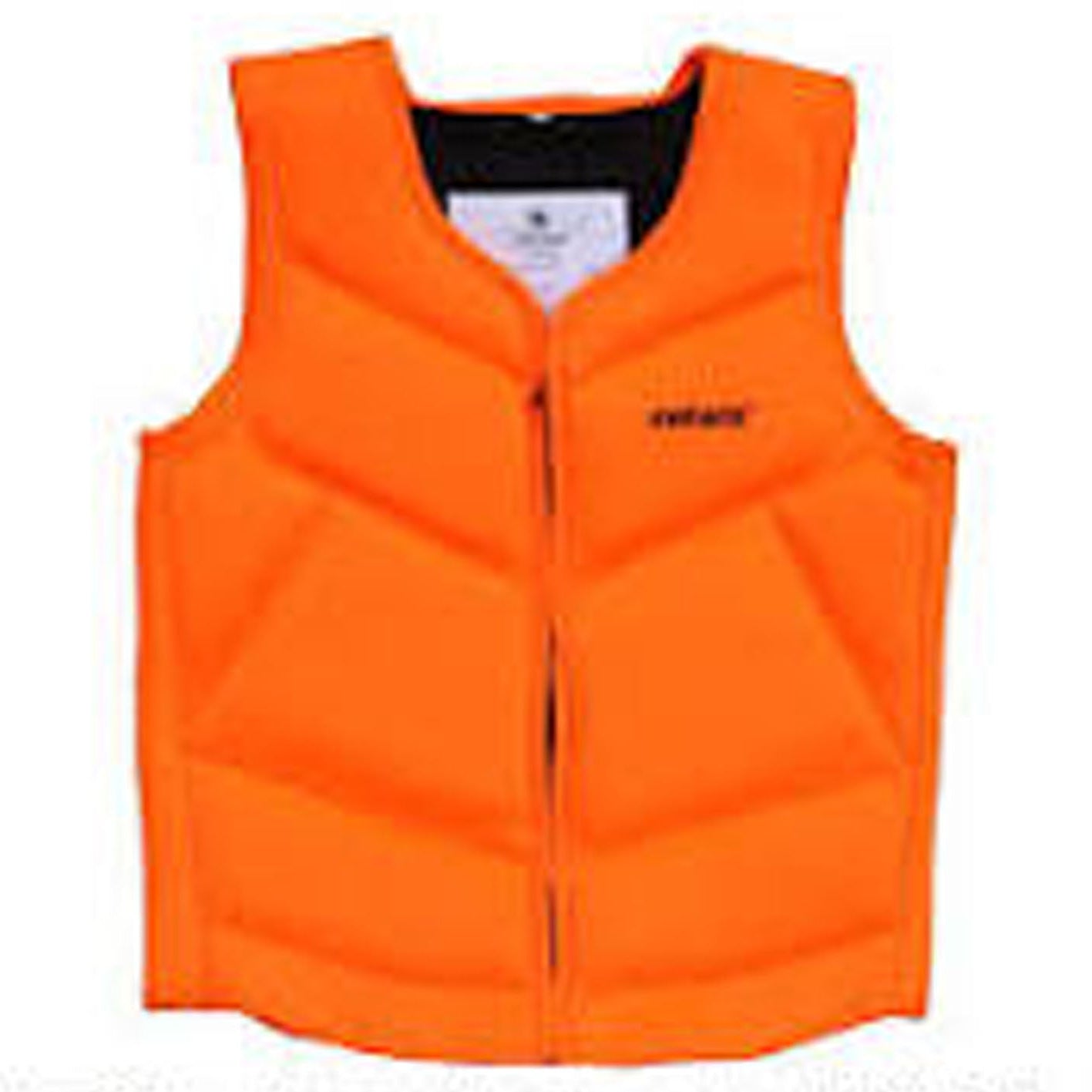 Orange safety vest with a brand logo on a white background