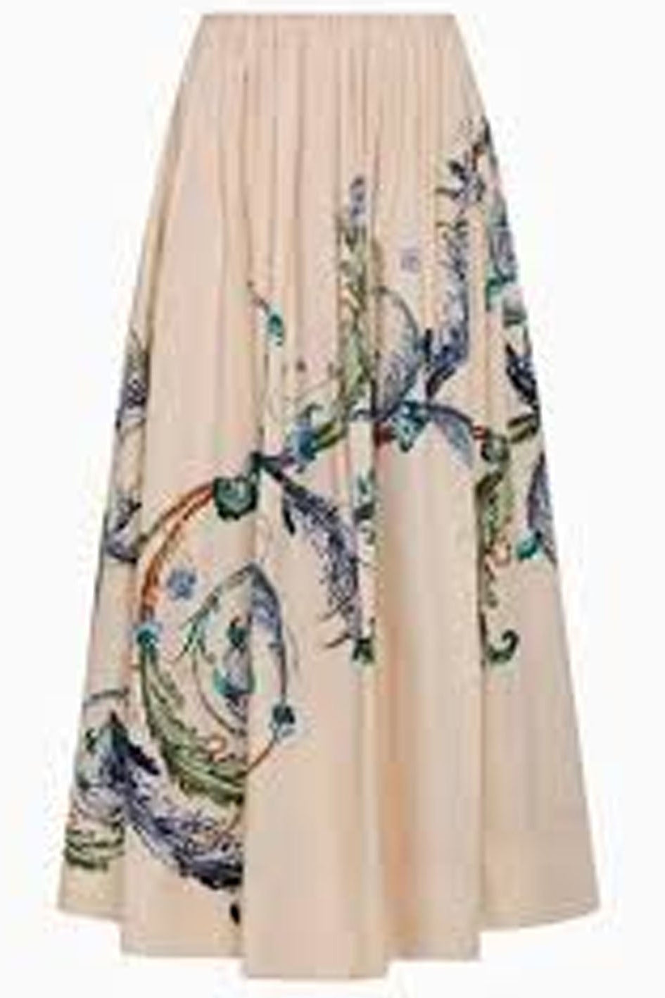Beige pleated skirt with floral pattern on a white background