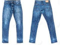 Pair of blue jeans shown from front and back on a white background