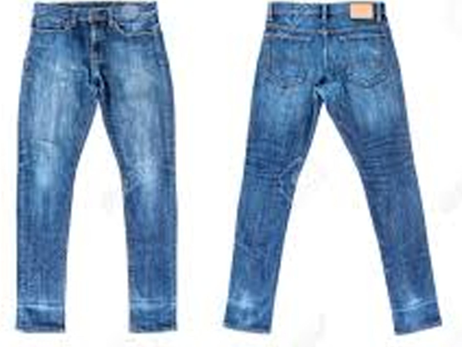 Pair of blue jeans shown from front and back on a white background