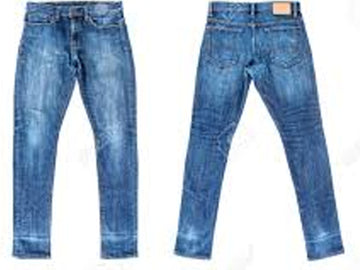 Pair of blue jeans shown from front and back on a white background