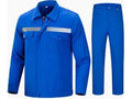 Blue work uniform with reflective stripes on a white background