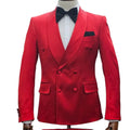Maroon Suit with white shirt and black bow tie on a white background
