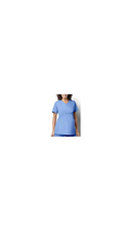 Person wearing a blue t-shirt on a white background