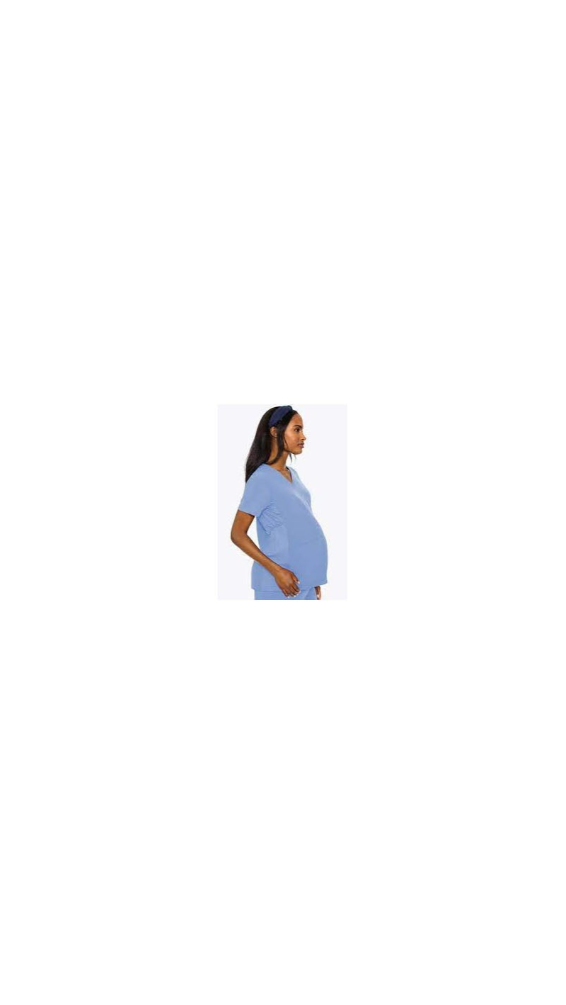 Woman wearing a blue shirt on a white background