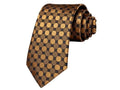 Brown patterned tie on a white background