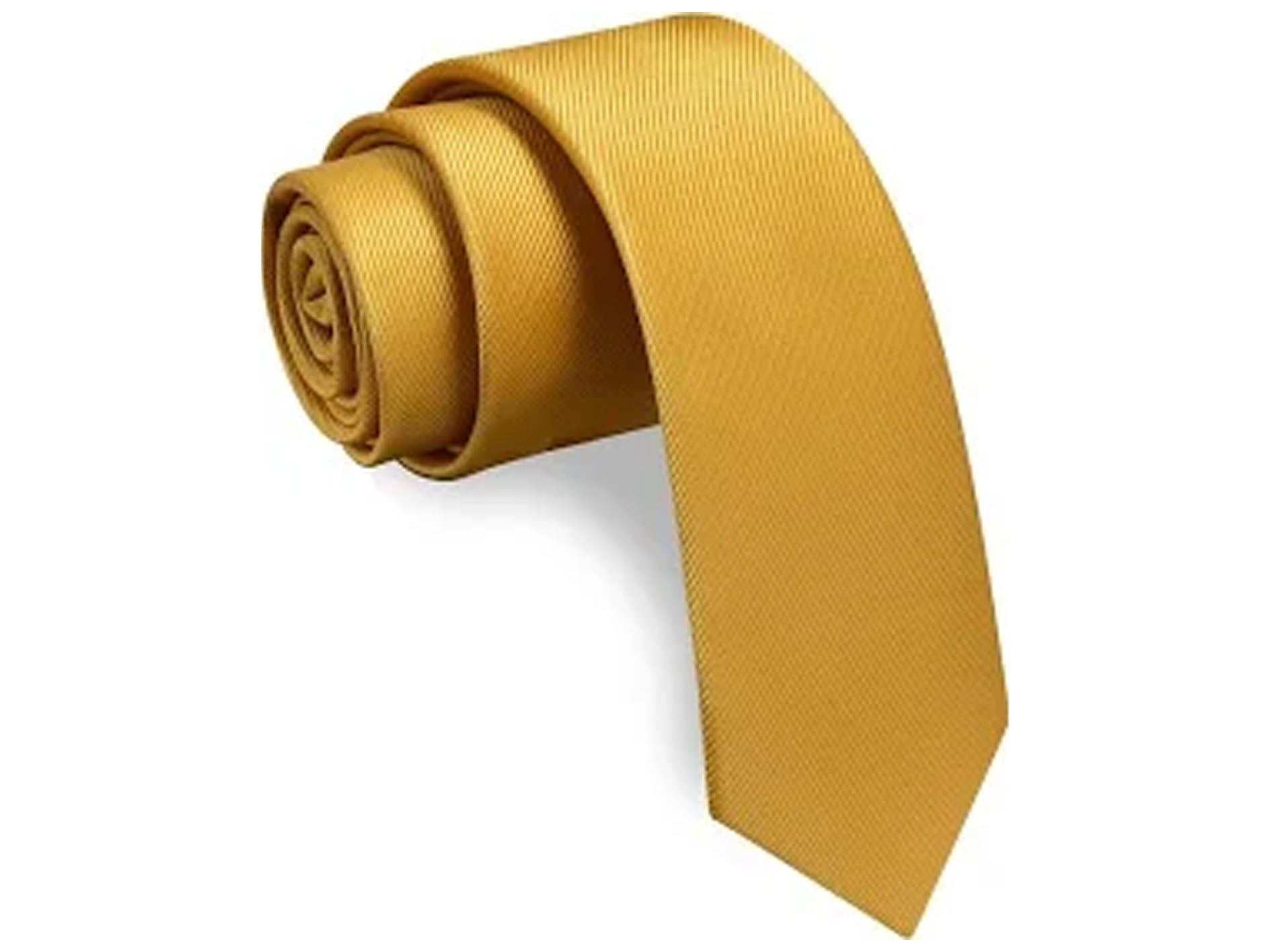 Yellow tie rolled up on a white background