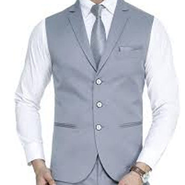 Gray vest over a white shirt on a white background