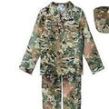 Camouflage uniform with a hat on a white background