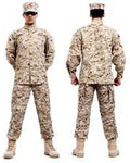 Camouflage military uniform shown from front and back on a white background