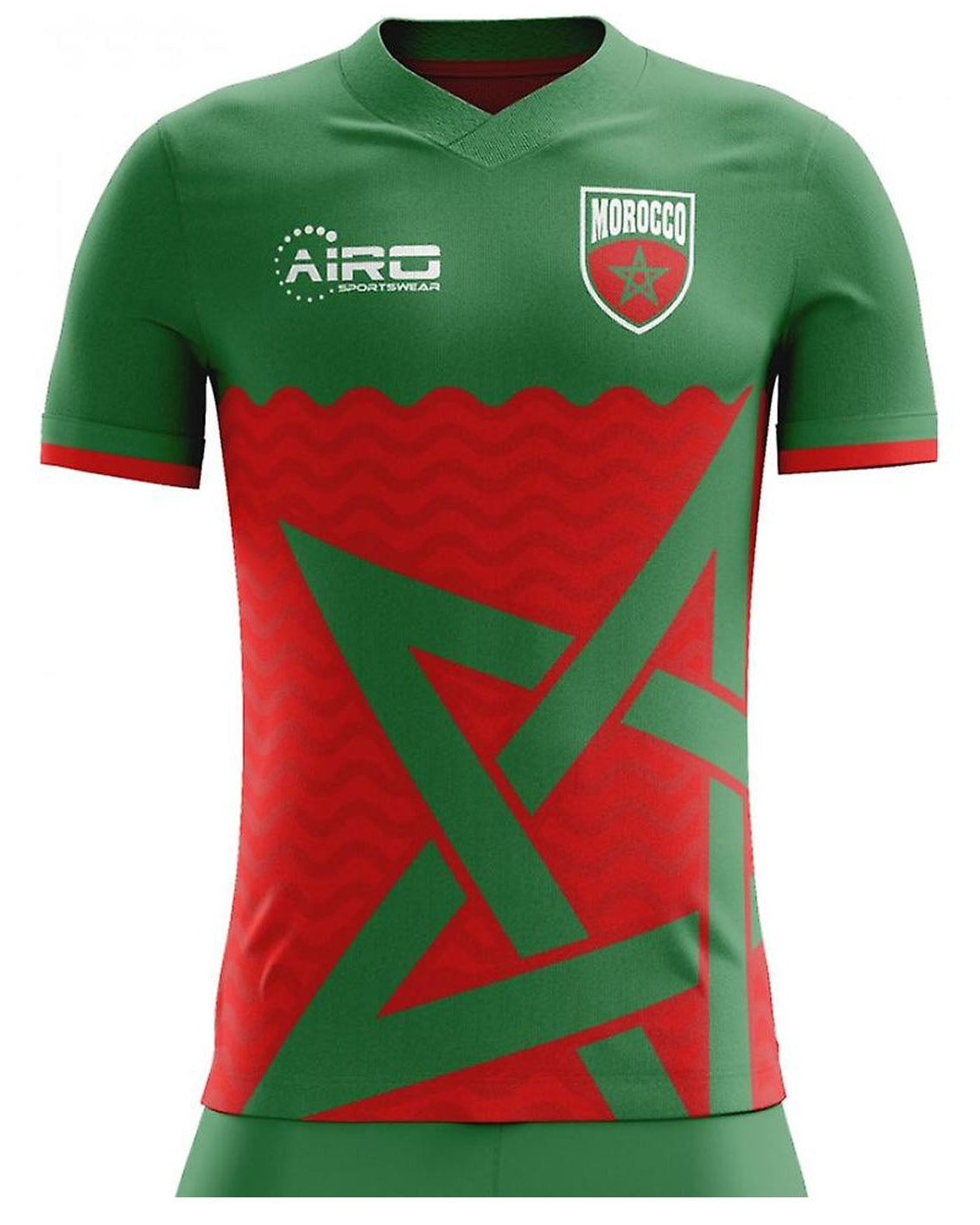 Green and red sports jersey with 'Morocco' and 'Airo' branding on a white background