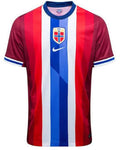 Red Norway Footbal Jersey with white and bue lining and blue and white cuff 