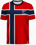 T-shirt with a design resembling the flag of Norway on a white background