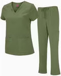 A Female olive green scrub set 