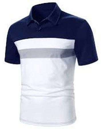 Navy and white polo shirt on a white background