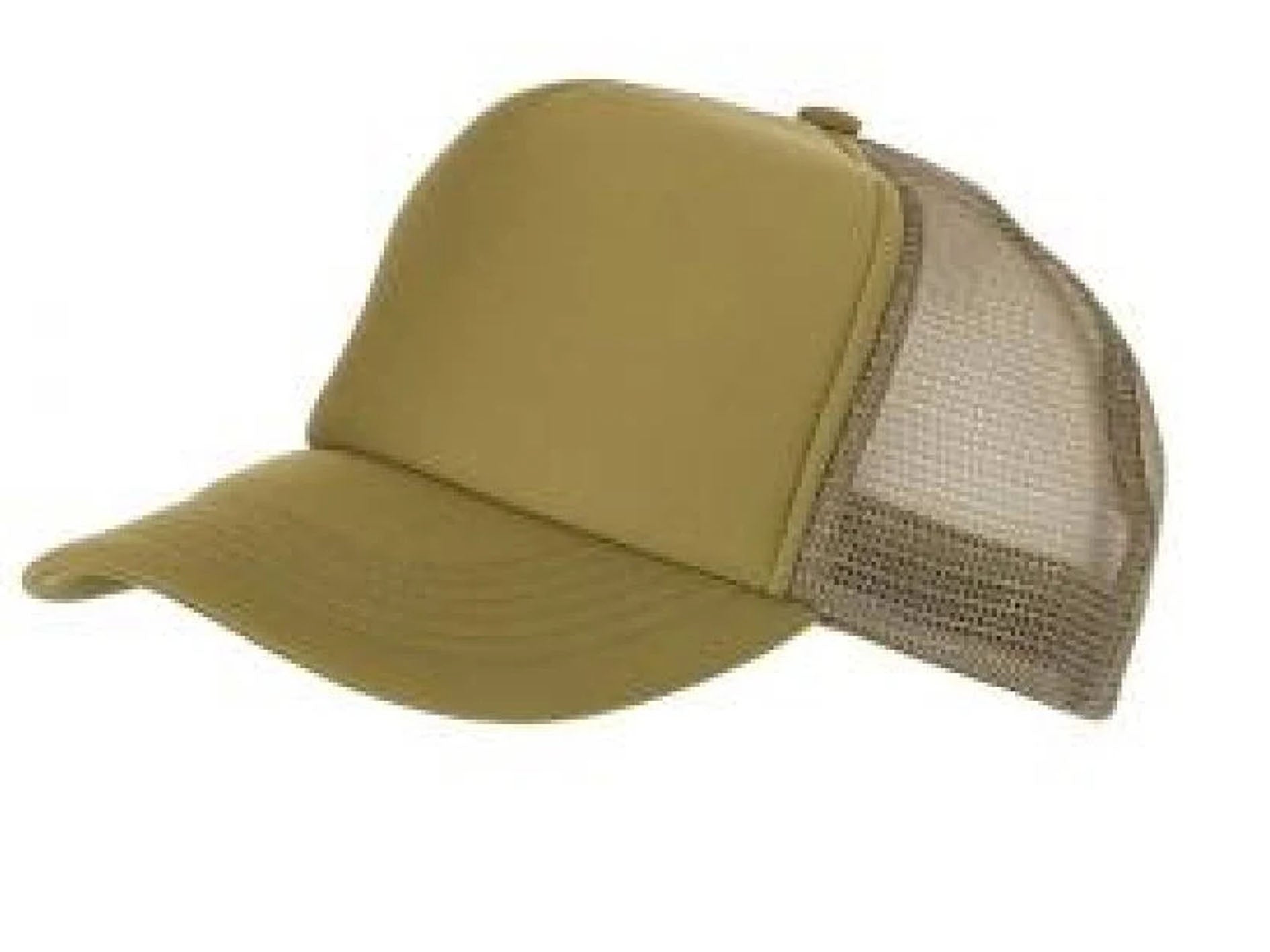 Kaki green baseball cap with mesh back on a white background