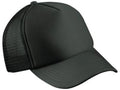 Black trucker cap with mesh back on a white background