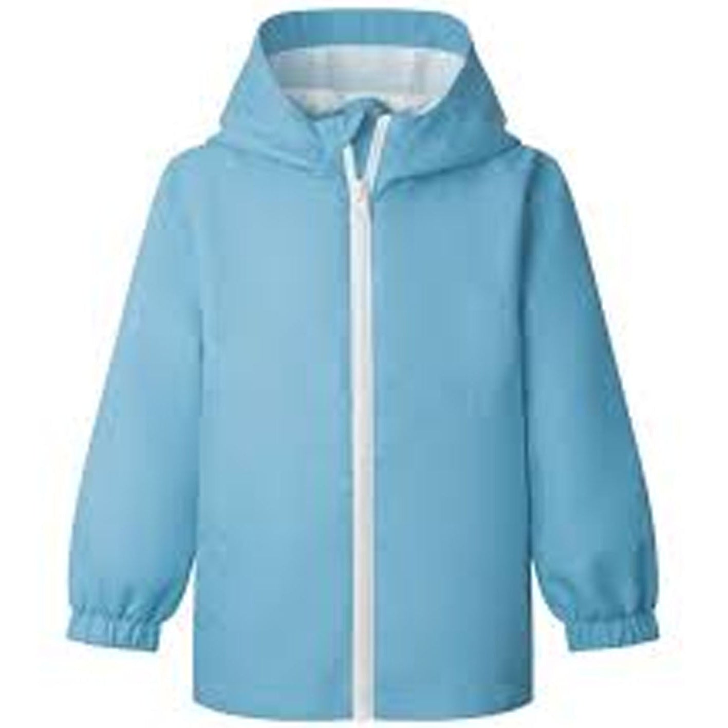 Light blue raincoat with a hood on a white background