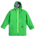 Green raincoat with a yellow zipper on a white background