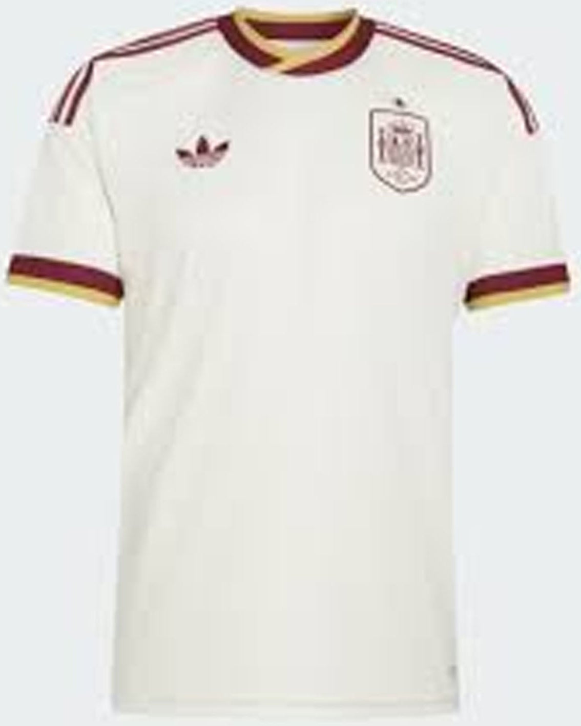 White sports jersey with red and yellow accents on a white background
