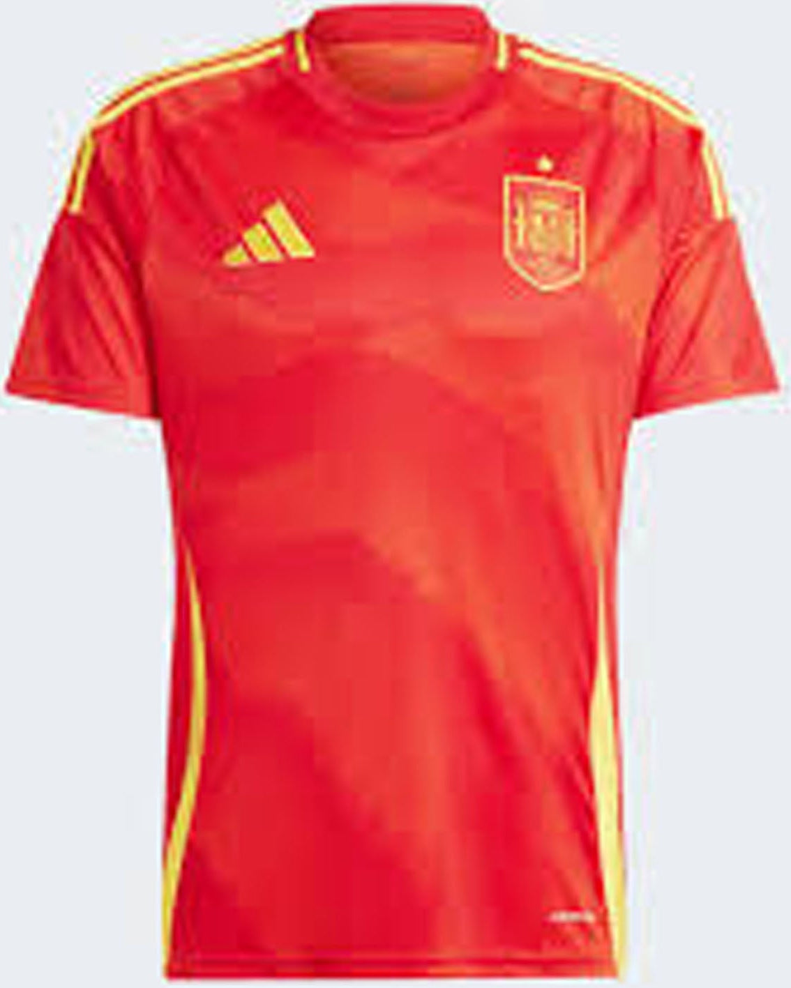 Red sports jersey with yellow accents and Adidas logo on a light gray background
