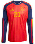 Red and blue soccer jersey with number 20 and Adidas logo on a white background