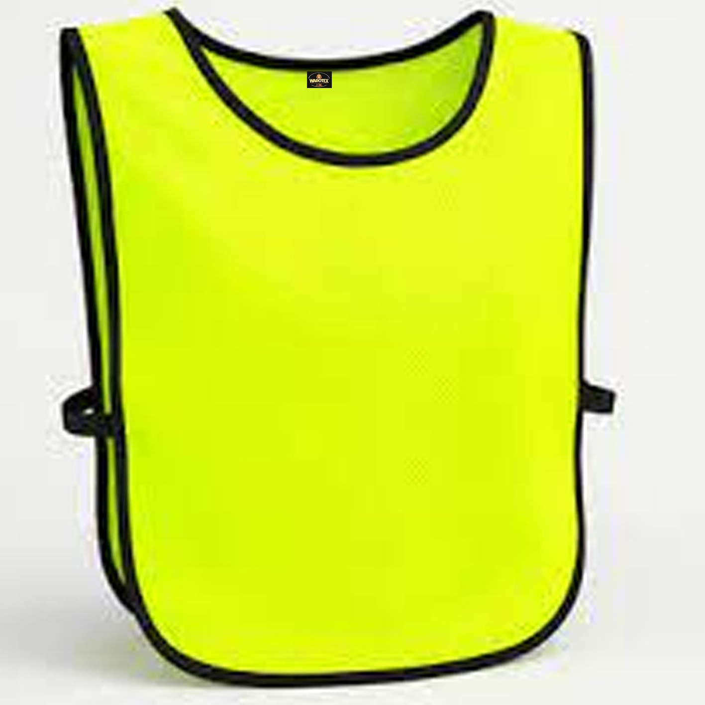 Yellow safety vest with black trim on a white background